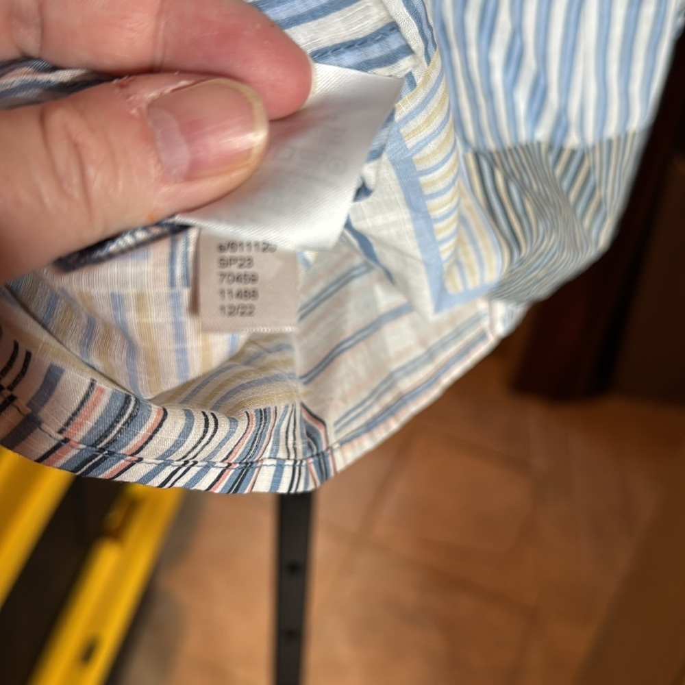 NWOT LOFT Laguna Blue Patchwork Stripe Blouse XSP Petite Cotton Tie Neck Top - Picture 8 of 9